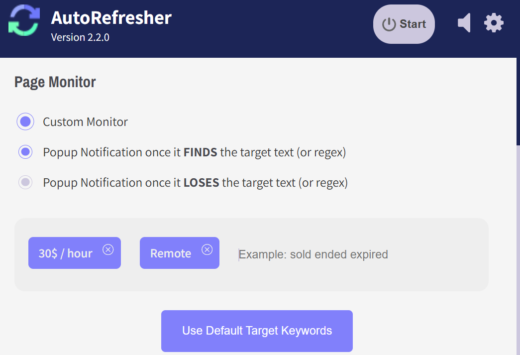 AutoRefresher’s page monitor interface showing change detection.