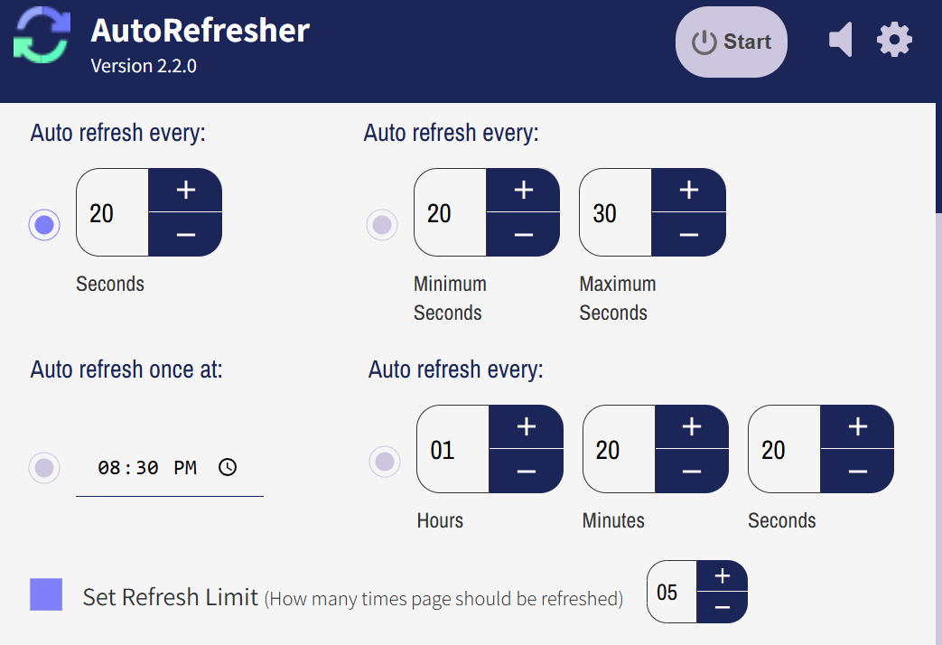 AutoRefresher’s refresh interval picker with a custom interval set.